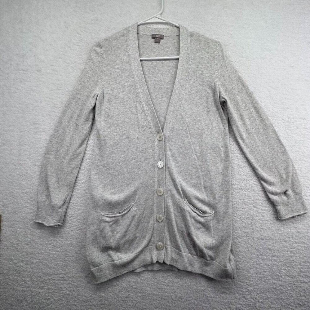 J Jill Sweater Womens Extra Small Cardigan Light Gray Button Pockets V Neck‎